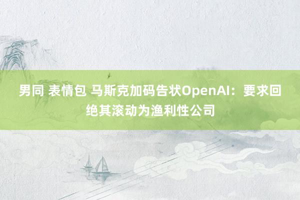 男同 表情包 马斯克加码告状OpenAI：要求回绝其滚动为渔利性公司
