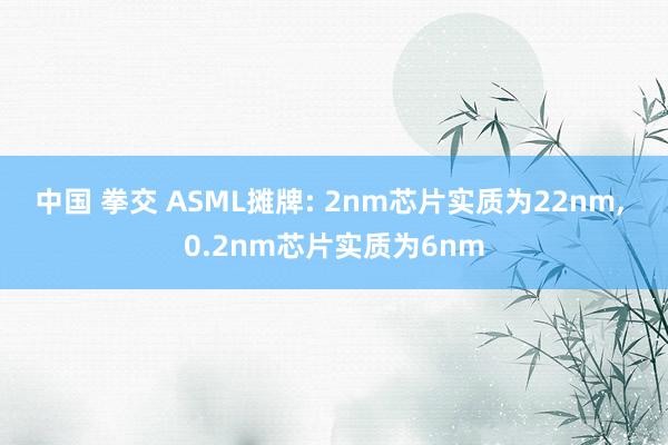 中国 拳交 ASML摊牌: 2nm芯片实质为22nm， 0.2nm芯片实质为6nm