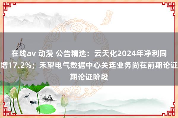 在线av 动漫 公告精选：云天化2024年净利同比预增17.2%；禾望电气数据中心关连业务尚在前期论证阶段