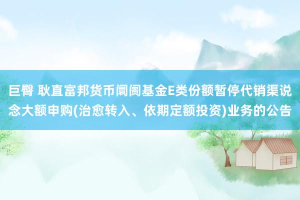 巨臀 耿直富邦货币阛阓基金E类份额暂停代销渠说念大额申购(治愈转入、依期定额投资)业务的公告