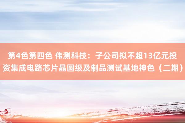 第4色第四色 伟测科技：子公司拟不超13亿元投资集成电路芯片晶圆级及制品测试基地神色（二期）