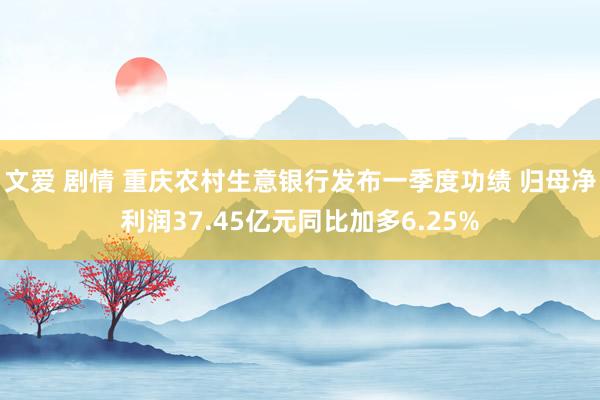 文爱 剧情 重庆农村生意银行发布一季度功绩 归母净利润37.45亿元同比加多6.25%